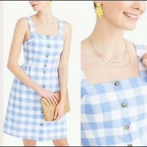 J CREW Blue Linen Gingham Apron Dress